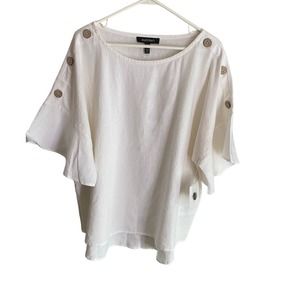 Ellen Tracy White Linen Blend Top